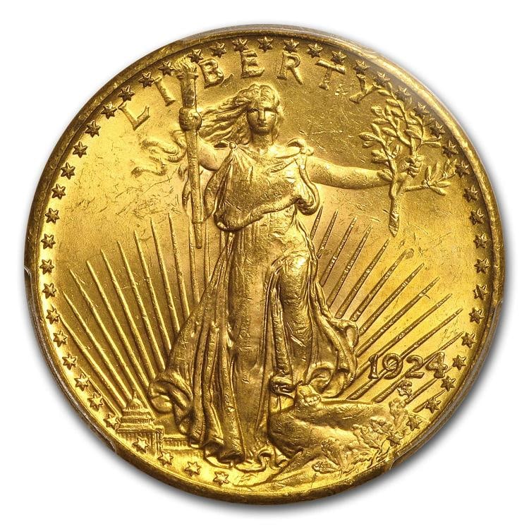 $20 St Gaudens Gold Dbl Eagle BU PCGS (Random, Prospector Label) - 3