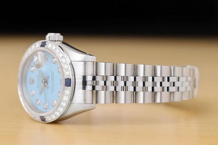 ROLEX LADIES DATEJUST 69174 AQUA BLUE DIAL 18K GOLD STEEL DIAMOND SAPPHIRE WATCH - 4
