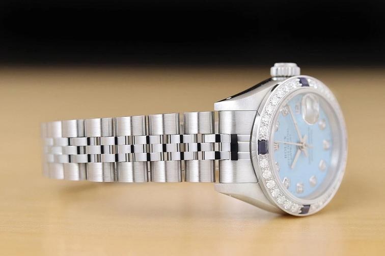ROLEX LADIES DATEJUST 69174 AQUA BLUE DIAL 18K GOLD STEEL DIAMOND SAPPHIRE WATCH - 7