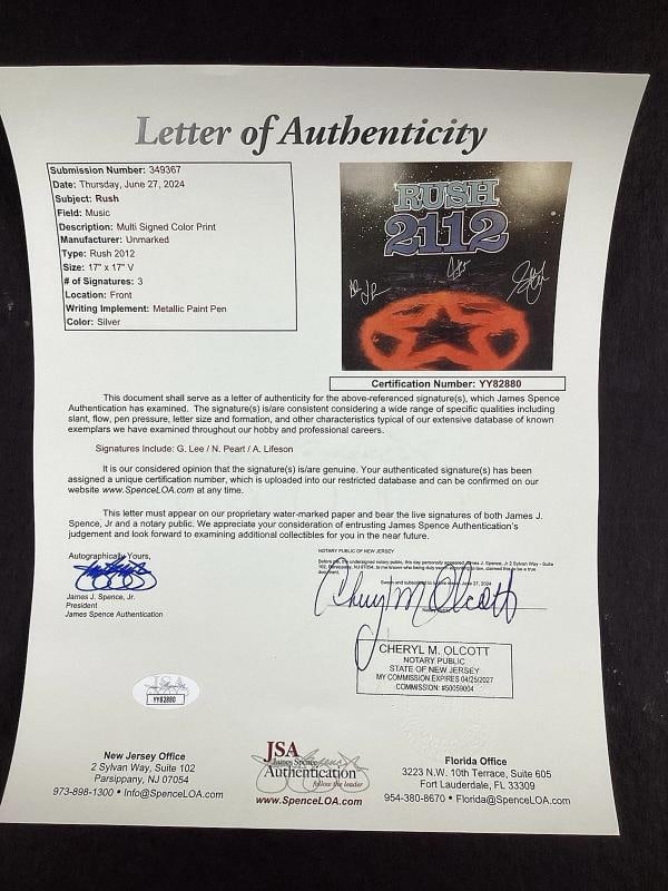 RUSH: Neil Peart, Geddy Lee & Alex Lifeson Signed 17x17 Poster (JSA LOA) - 11