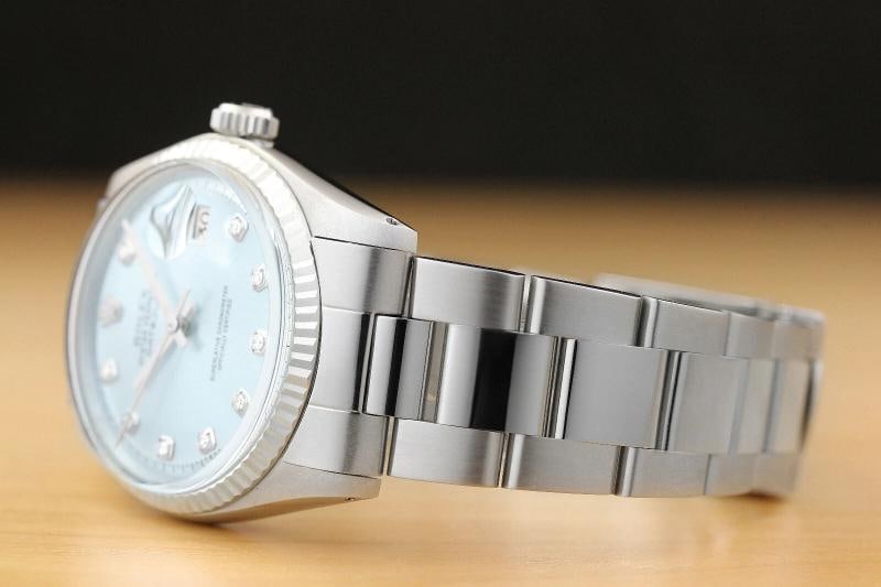 MENS ROLEX DATEJUST 1601 ICE BLUE 18K WHITE GOLD BEZEL STAINLESS STEEL WATCH - 4