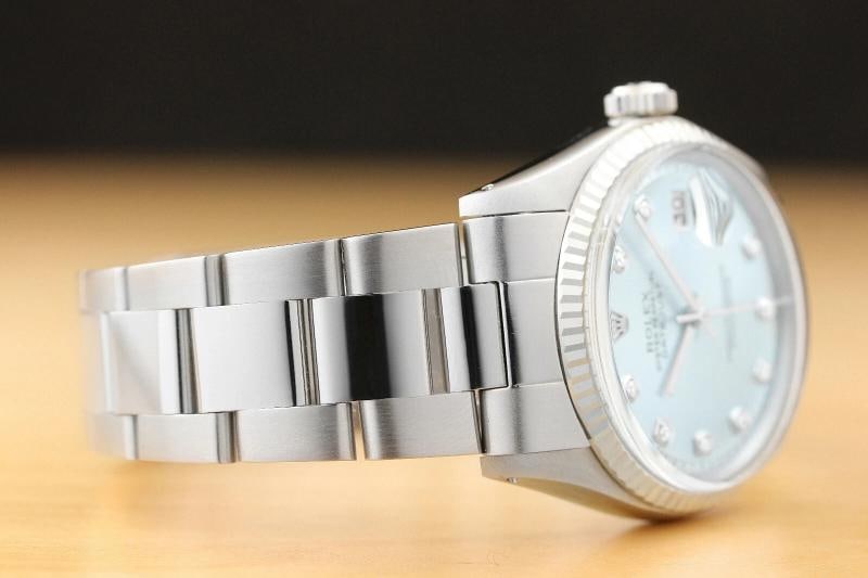 MENS ROLEX DATEJUST 1601 ICE BLUE 18K WHITE GOLD BEZEL STAINLESS STEEL WATCH - 6
