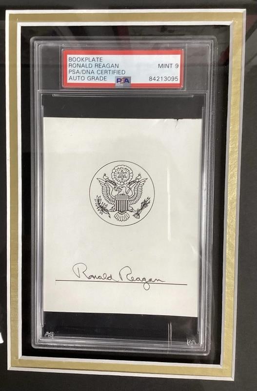 Ronald Reagan Signed Bookplate Framed Display (PSA 9 Auto) - 4