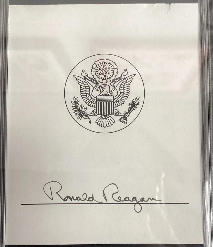 Ronald Reagan Signed Bookplate Framed Display (PSA 9 Auto) - 5