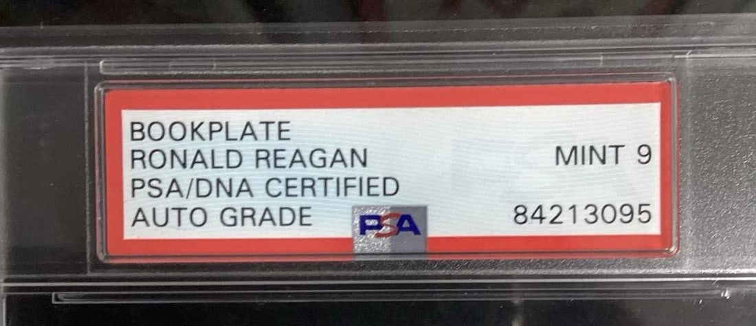 Ronald Reagan Signed Bookplate Framed Display (PSA 9 Auto) - 6