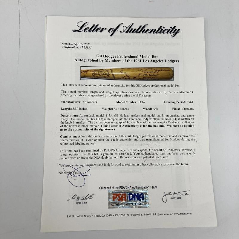 1961 Los Angeles Dodgers Team Signed Gil Hodges Game Bat Sandy Koufax PSA & JSA - 2