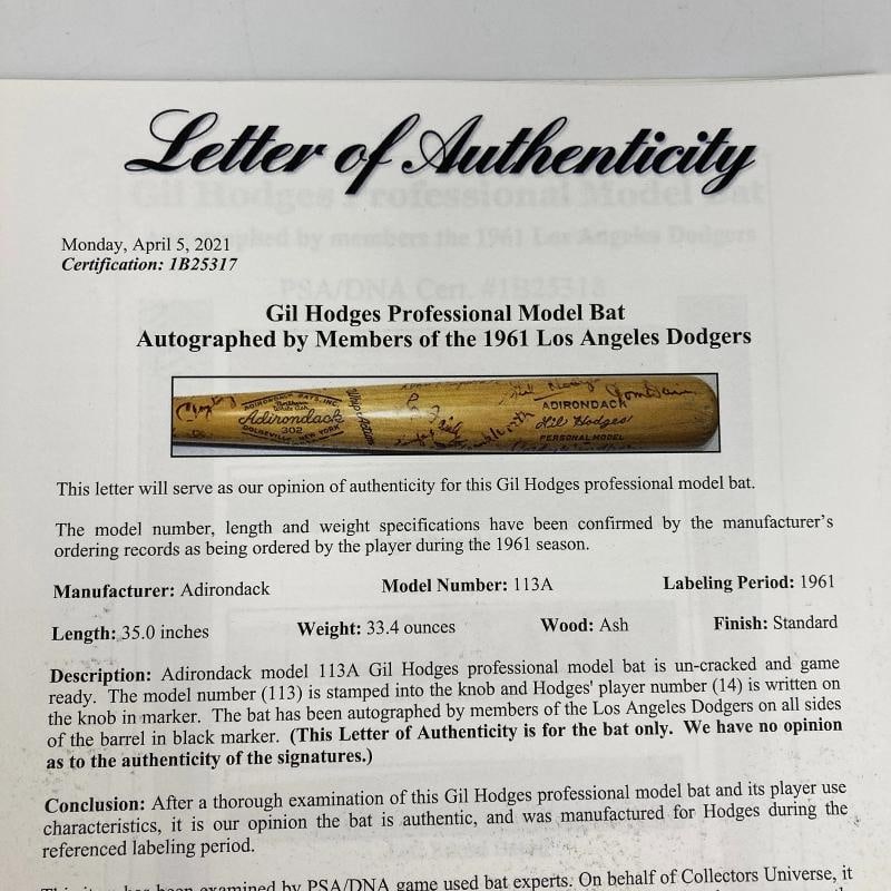 1961 Los Angeles Dodgers Team Signed Gil Hodges Game Bat Sandy Koufax PSA & JSA - 3