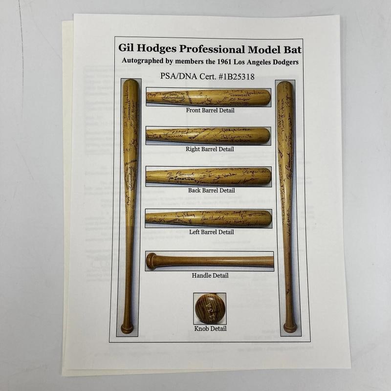 1961 Los Angeles Dodgers Team Signed Gil Hodges Game Bat Sandy Koufax PSA & JSA - 4