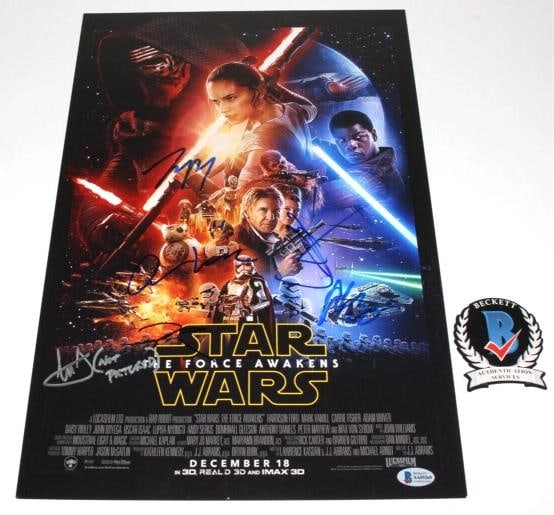 Star Wars The Force Awakens 12x18 Poster Signed By ADAM DRIVER, DAISY RIDLEY, OSCAR ISAAC, JOHN B... - 2