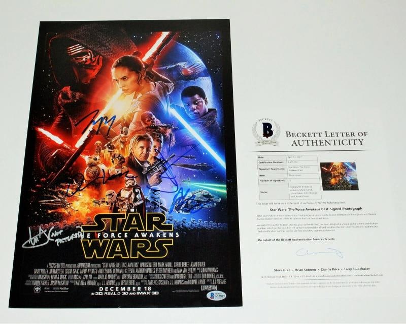 Star Wars The Force Awakens 12x18 Poster Signed By ADAM DRIVER, DAISY RIDLEY, OSCAR ISAAC, JOHN B... - 8
