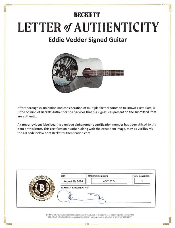 Eddie Vedder Signed Acoustic Guitar Peal Jam (Beckett) - 7