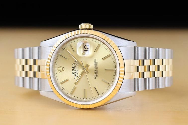 ROLEX MENS DATEJUST 16233 CHAMPAGNE DIAL 18K YELLOW GOLD STAINLESS STEEL WATCH - 3