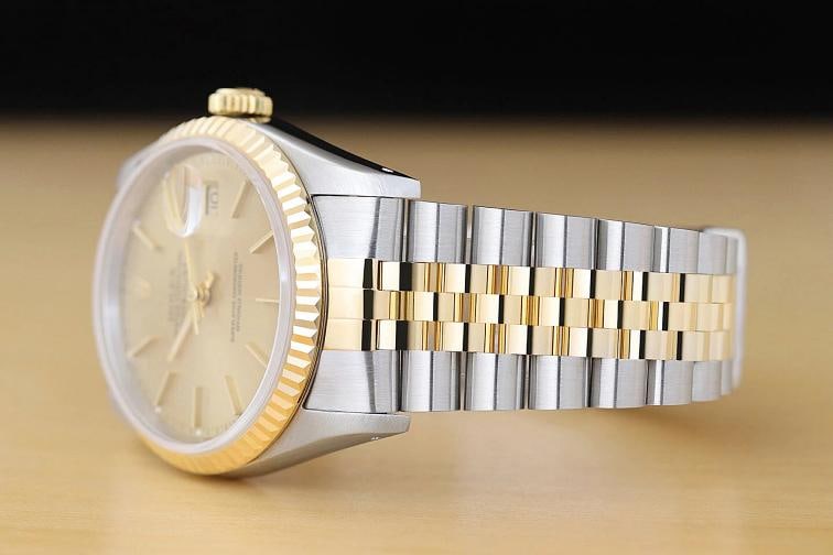 ROLEX MENS DATEJUST 16233 CHAMPAGNE DIAL 18K YELLOW GOLD STAINLESS STEEL WATCH - 4