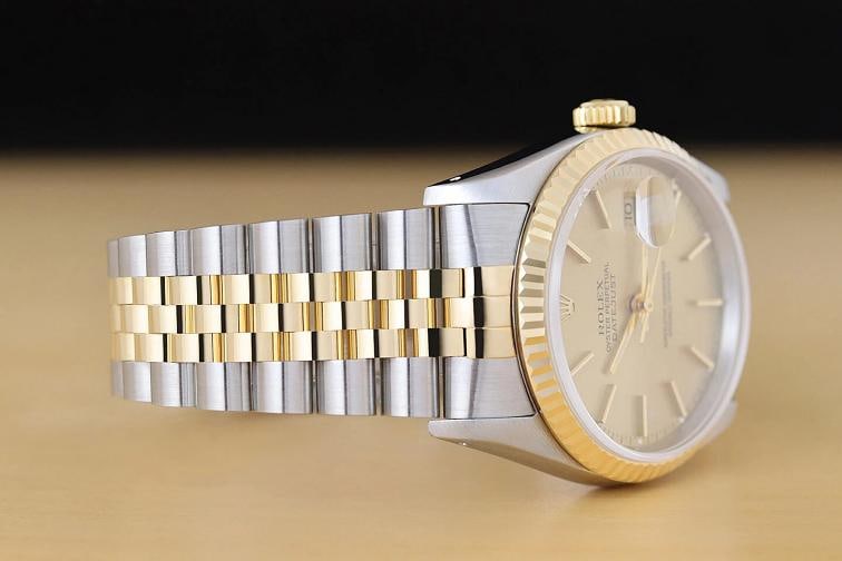 ROLEX MENS DATEJUST 16233 CHAMPAGNE DIAL 18K YELLOW GOLD STAINLESS STEEL WATCH - 7
