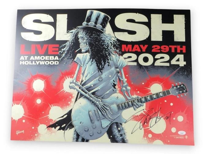 Slash Signed 18x24 Poster (JSA): Object Type: Poster,Industry: Music,Original/Reproduction: Original,Autograph Authentication: James Spence (JSA),Signed: yes,Player: Slash,Country of Origin: United States