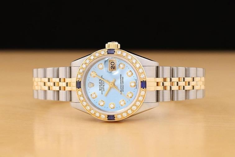 ROLEX LADIES DATEJUST 69173 ICE BLUE DIAMOND SAPPHIRE 18K GOLD STEEL WATCH - 3