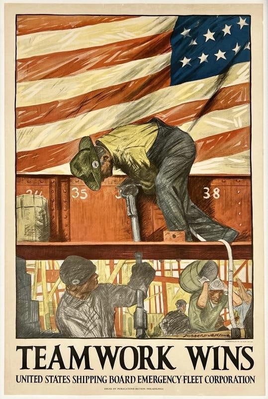 Original Vintage Poster TEAMWORK WINS United States Propaganda World War WWI OL: Dimensions: 26.8 x 40.2 in. / 68 x 102 cm.; Circa: 1917 . Condition: Used,Conflict: WW I (1914-18),Theme: Militaria,Original/Reproduction: Original,Region of Origin: United States,Country of Origin: