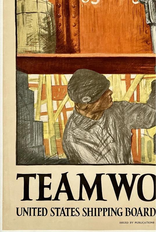 Original Vintage Poster TEAMWORK WINS United States Propaganda World War WWI OL - 4