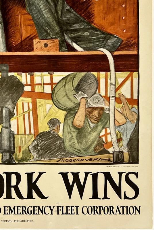 Original Vintage Poster TEAMWORK WINS United States Propaganda World War WWI OL - 5