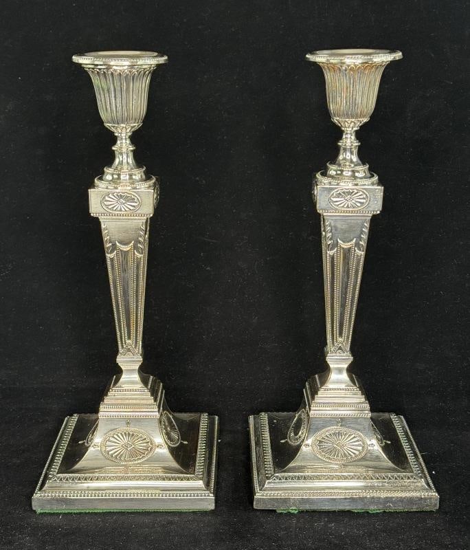 Pair of Antique English Silver Plate Classical Candlesticks 12 Inches Tall - 3