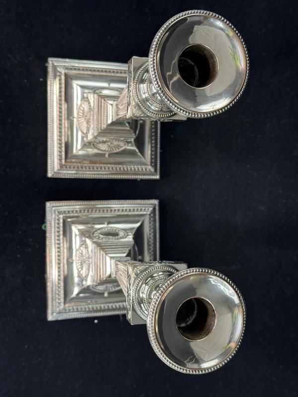 Pair of Antique English Silver Plate Classical Candlesticks 12 Inches Tall - 4