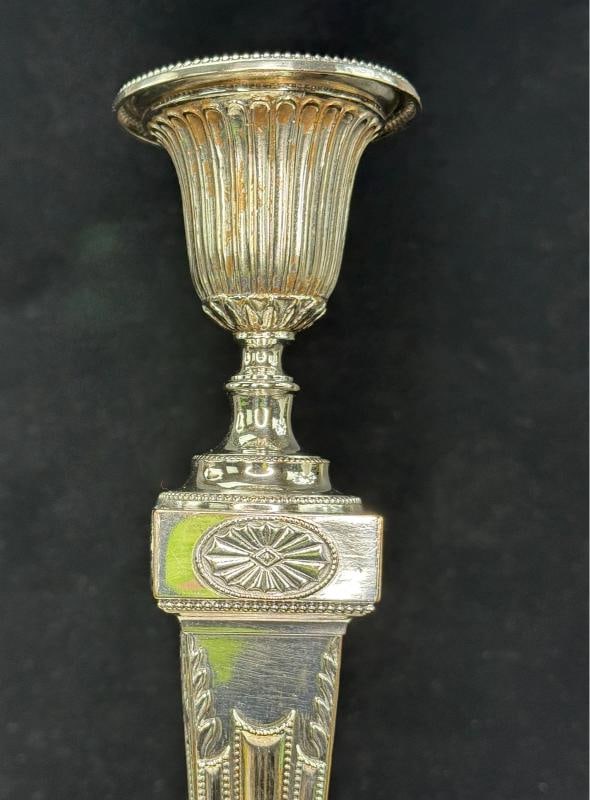 Pair of Antique English Silver Plate Classical Candlesticks 12 Inches Tall - 6