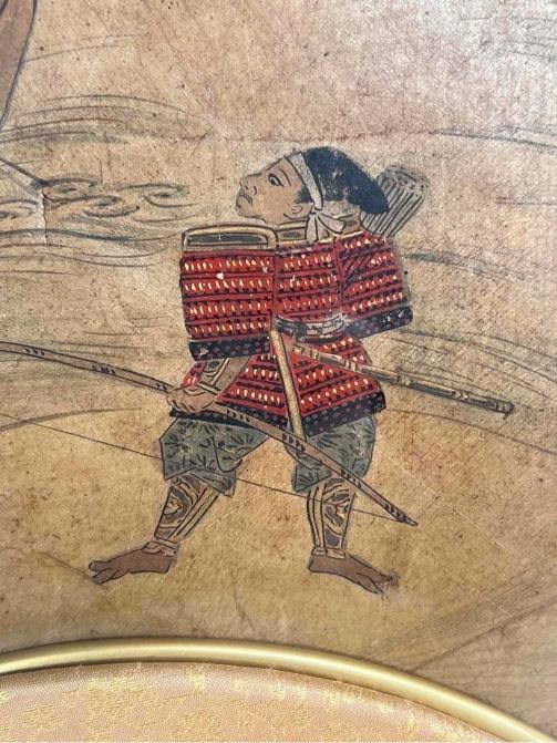 Antique Japanese Edo Signed Ukiyo-e Samurai Boat Battle Paper Fan Leaf Painting - 7