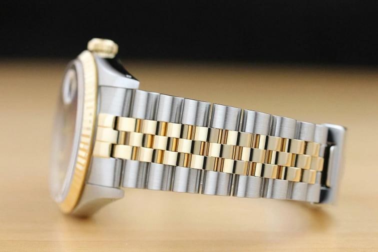 ROLEX MENS DATEJUST 16233 RED VIGNETTE DIAMOND 18K YELLOW GOLD STEEL WATCH - 5