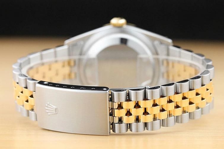 ROLEX MENS DATEJUST 16233 RED VIGNETTE DIAMOND 18K YELLOW GOLD STEEL WATCH - 6