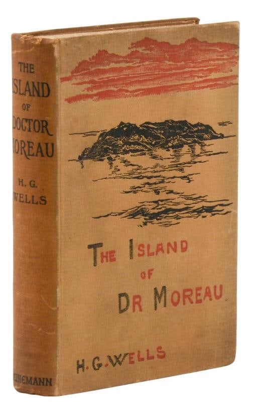 The Island of Doctor Moreau ~ by H. G. WELLS ~ First Edition ~ 1st Issue 1896: First British edition, first issue London: William Heinemann, 1896. First British edition, first issue with publisher's monogram stamped in blind on rear cover. Bound in publisher's yellow cloth