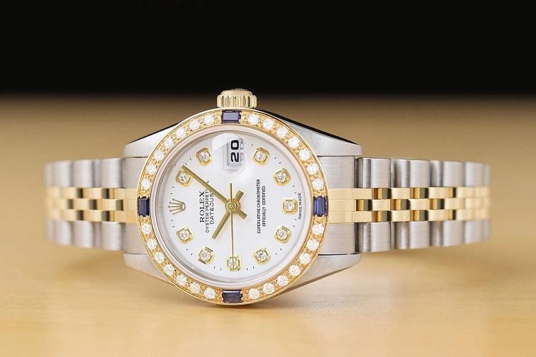 ROLEX LADIES DATEJUST 79173 WHITE DIAL 18K GOLD STEEL DIAMOND SAPPHIRE WATCH - 3
