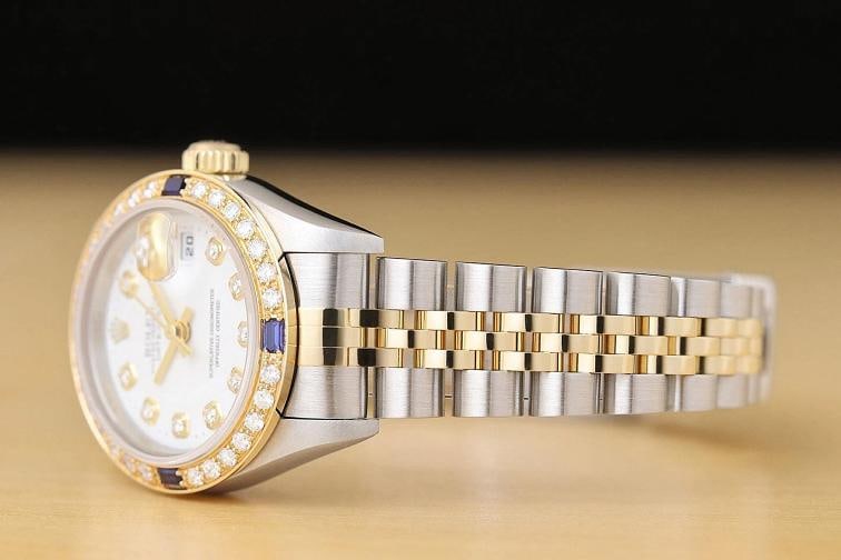 ROLEX LADIES DATEJUST 79173 WHITE DIAL 18K GOLD STEEL DIAMOND SAPPHIRE WATCH - 4