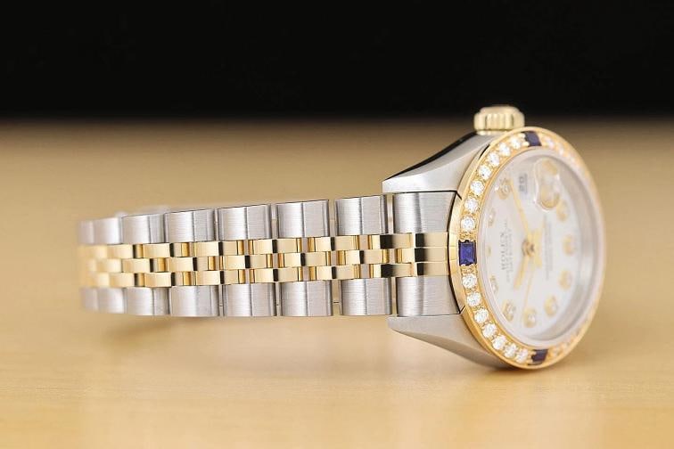 ROLEX LADIES DATEJUST 79173 WHITE DIAL 18K GOLD STEEL DIAMOND SAPPHIRE WATCH - 7