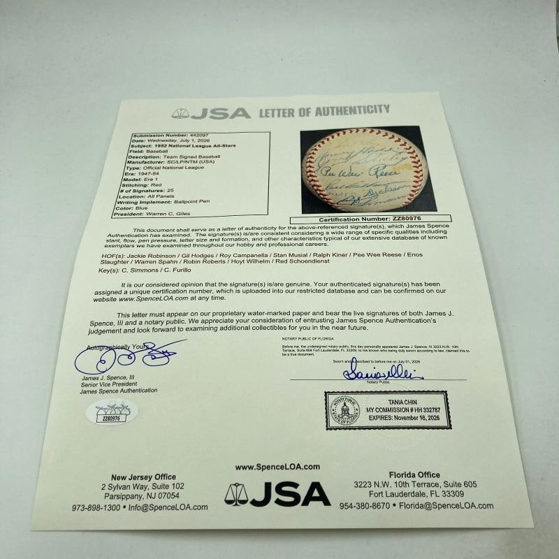 1952 All Star Game Team Signed Baseball Jackie Robinson JSA COA - 8
