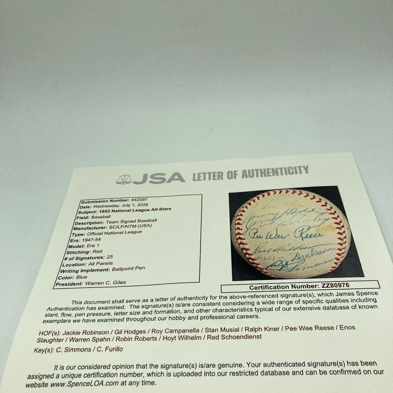 1952 All Star Game Team Signed Baseball Jackie Robinson JSA COA - 9