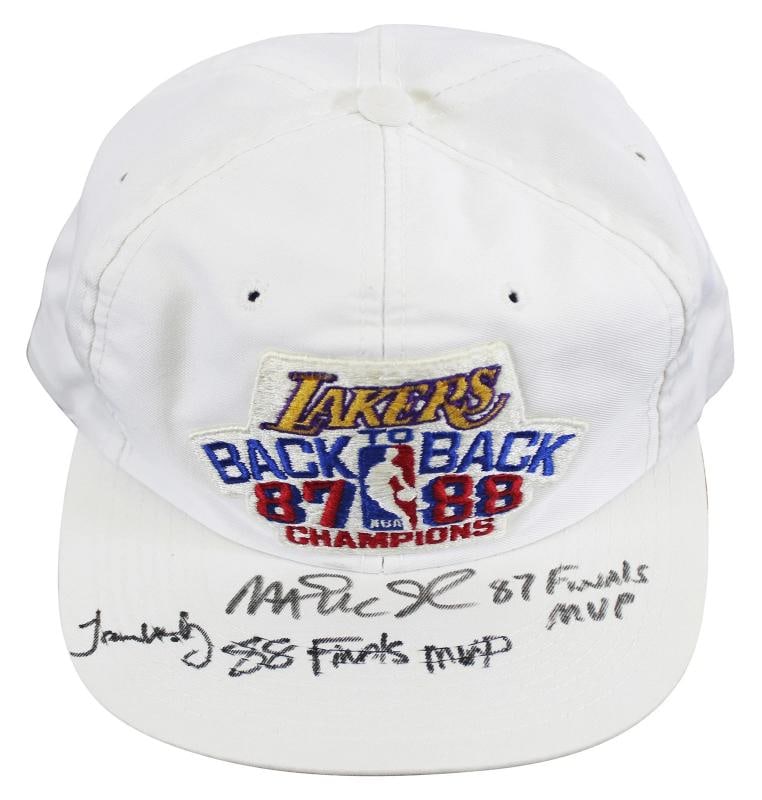 Magic Johnson & James Worthy "Finals MVP" Signed 1987-88 NBA Champions Hat BAS 1: Product: Not Available,Player: Magic Johnson & James Worthy,Original/Reprint: Original,Autograph Authentication: Beckett,Team: Los Angeles Lakers,PRODUCT_COA: Beckett,PRODUCT_SIGNED_BY_NAME: Magic
