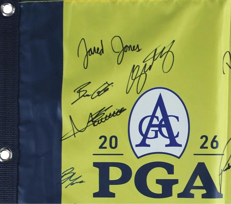 (39) Fleetwood, Clark, Thomas, Rahm +35 Signed 2026 PGA Championship Flag Beckett - 2