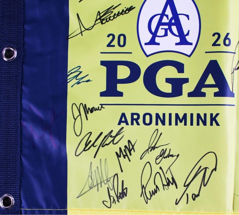 (39) Fleetwood, Clark, Thomas, Rahm +35 Signed 2026 PGA Championship Flag Beckett - 4