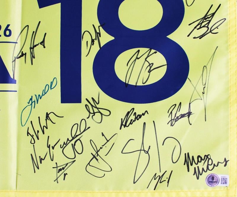 (39) Fleetwood, Clark, Thomas, Rahm +35 Signed 2026 PGA Championship Flag Beckett - 5