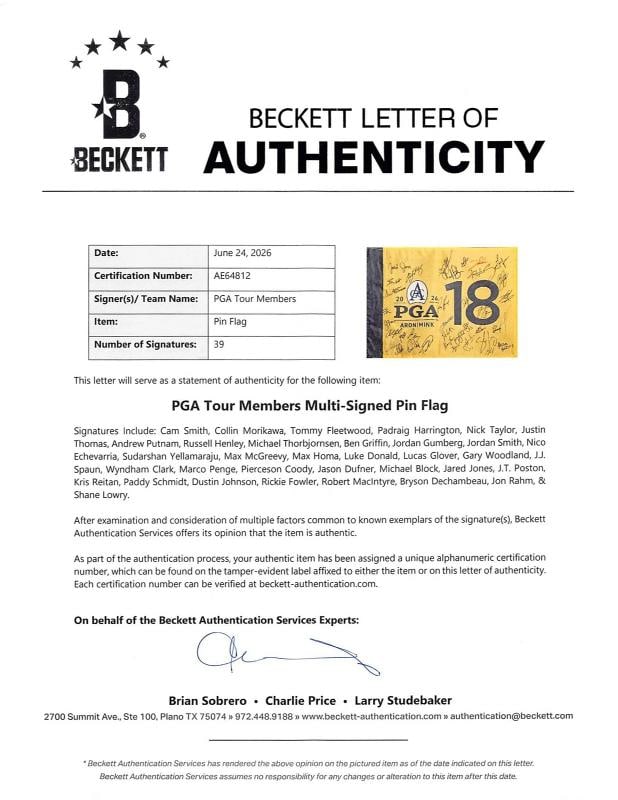 (39) Fleetwood, Clark, Thomas, Rahm +35 Signed 2026 PGA Championship Flag Beckett - 7
