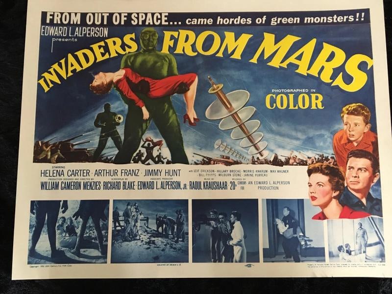 INVADERS FROM MARS Original 1953 1/2 Sht. SIFI Movie Poster ALREADY PAPER BACKED: Original 1953 1/2 Sheet (22"h x 28"w) . Condition: Used,Industry: Movies,Object Type: Poster,Size: 22"h x 28"w,Modified Item: Yes,Modification Description: Set with archival paper