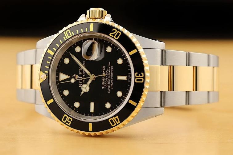 ROLEX SUBMARINER DATE 16613LN 18K GOLD BLACK 40MM STAINLESS STEEL WATCH w/ PAPER - 2