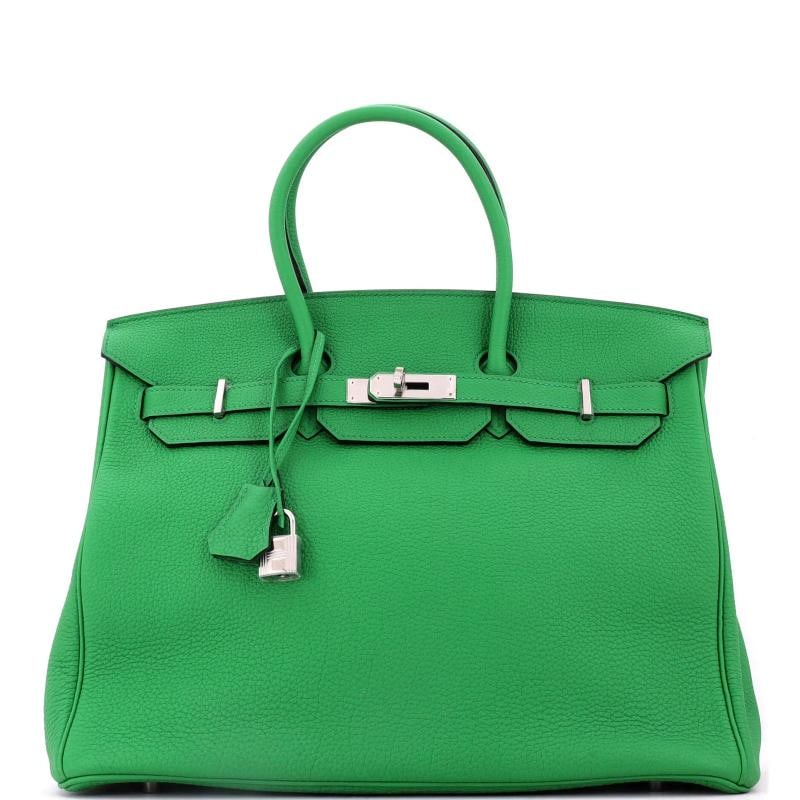 Hermes Birkin Handbag Green Togo with Palladium Hardware 35: Accessories: Lock, Clochette, Keys Measurements: Height 10", Width 13.5", Depth 7". Condition: Pre-owned - Good,Brand: Hermes,Exterior Material: Leather,Style: Totes,Exterior Color: Green,Department: 