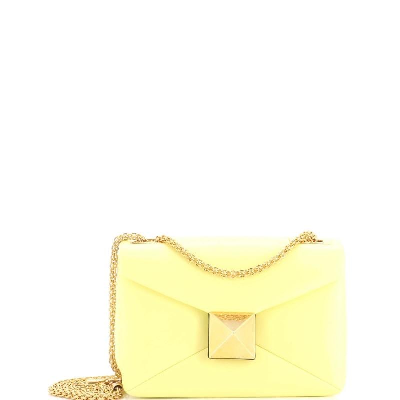 Valentino Garavani One Stud Chain Flap Bag Leather Small: Accessories: With Strap Measurements: Handle Drop 12", Height 5.5", Width 8", Depth 4", Strap Drop 22". Condition: Pre-owned - Excellent,Brand: Valentino Garavani,Exterior Material: Leather,Style: