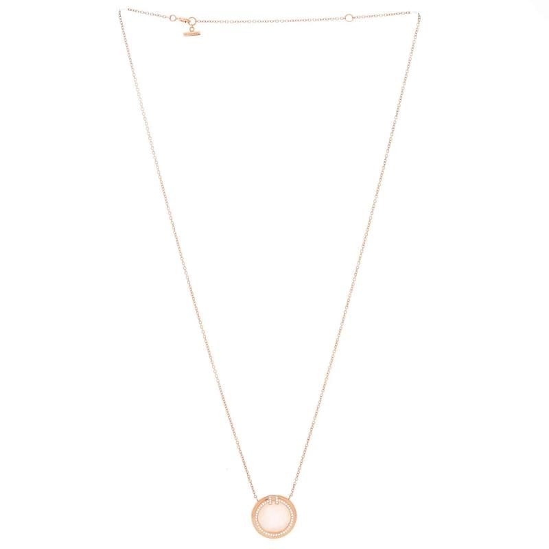 Tiffany & Co. T Circle Pendant Necklace 18K Rose Gold with Pink Opal - 2