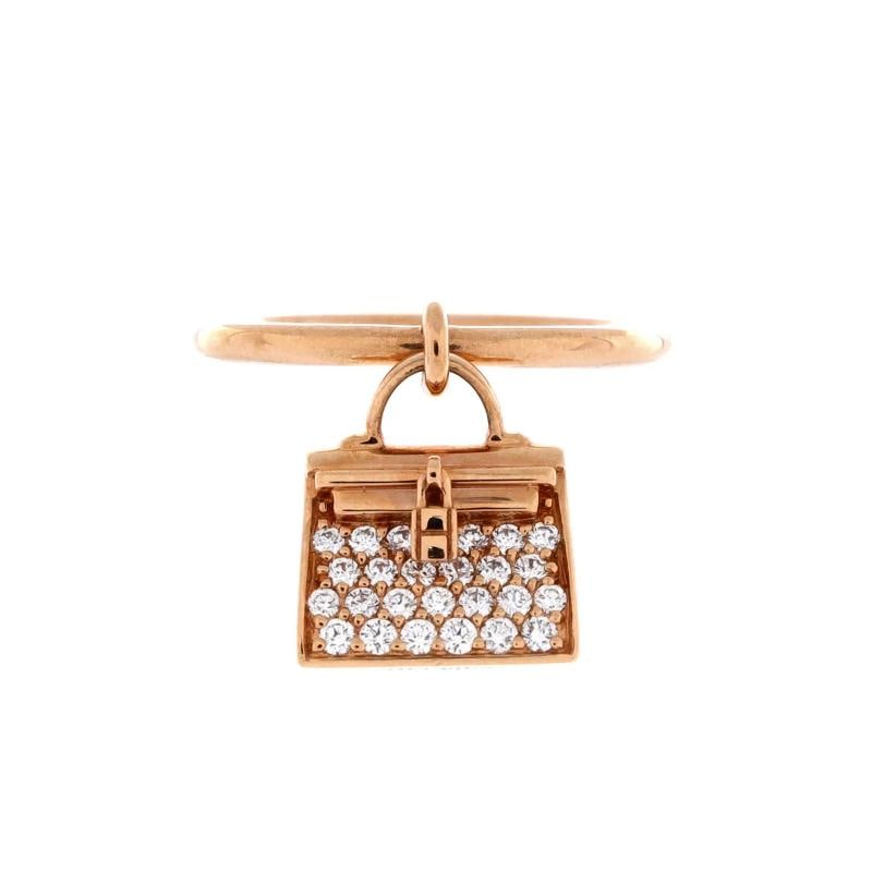 Hermes Kelly Amulette Ring 18K Rose Gold with Pave Diamonds: Measurements: Size: 5.75 - 51, Width: 1.65 " . Condition: Pre-owned - Good,Brand: Hermes,Main Stone: Diamond,Metal: 18K Rose Gold,Metal Purity: 18K,Ring Size: 5.75 - 51,Type: Ring,Color: Rose Gold,Sty