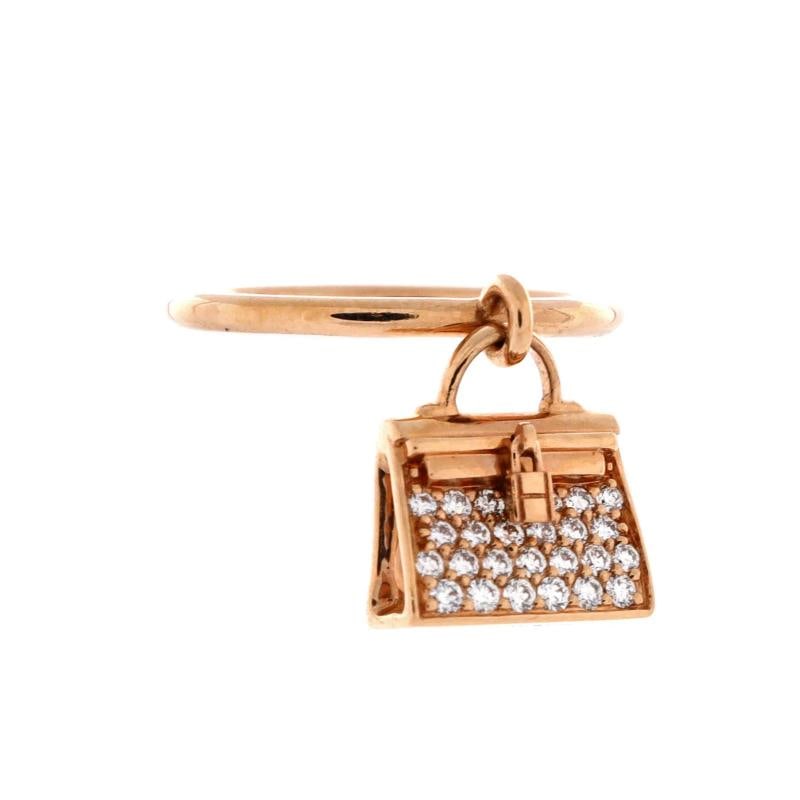 Hermes Kelly Amulette Ring 18K Rose Gold with Pave Diamonds - 2