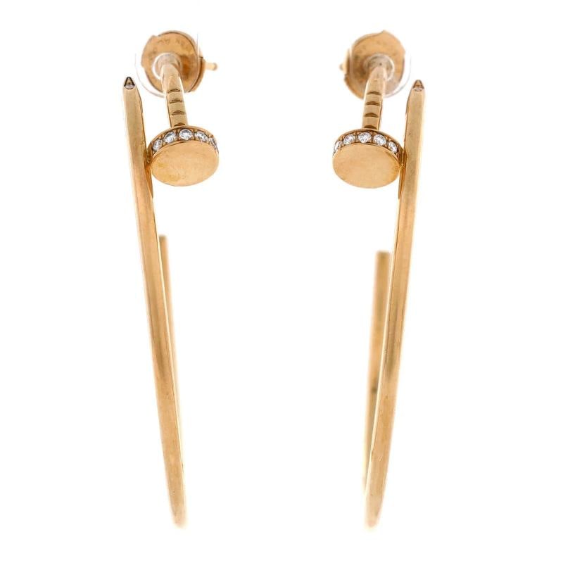Cartier Juste un Clou Hoop Earrings 18K Yellow Gold with Diamonds Large: Measurements: Height/Length: 40 mm, Width: 45 mm . Condition: Pre-owned - Good,Brand: Cartier,Main Stone: Diamond,Metal: 18K Yellow Gold,Metal Purity: 18K,Style: Hoop,Type: Earrings,Color: Yellow