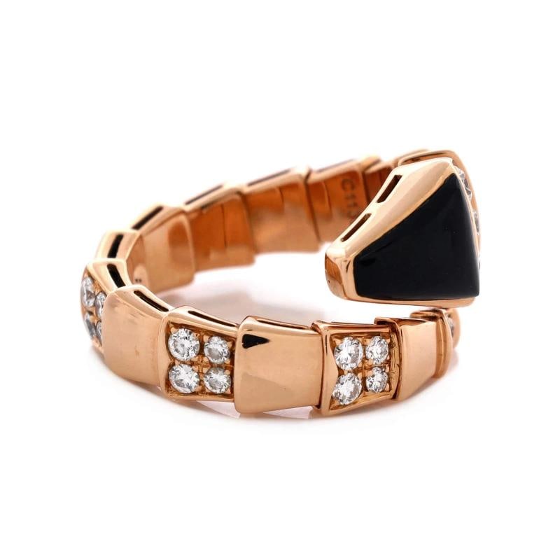 Bvlgari Serpenti Viper One-Coil Ring 18K Rose Gold with Onyx and Semi Pave - 2