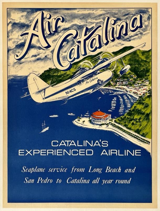 Original Vintage Poster AIR CATALINA - CATALINA'S EXPERIENCED AIRLINE Travel OL (1 of 5)